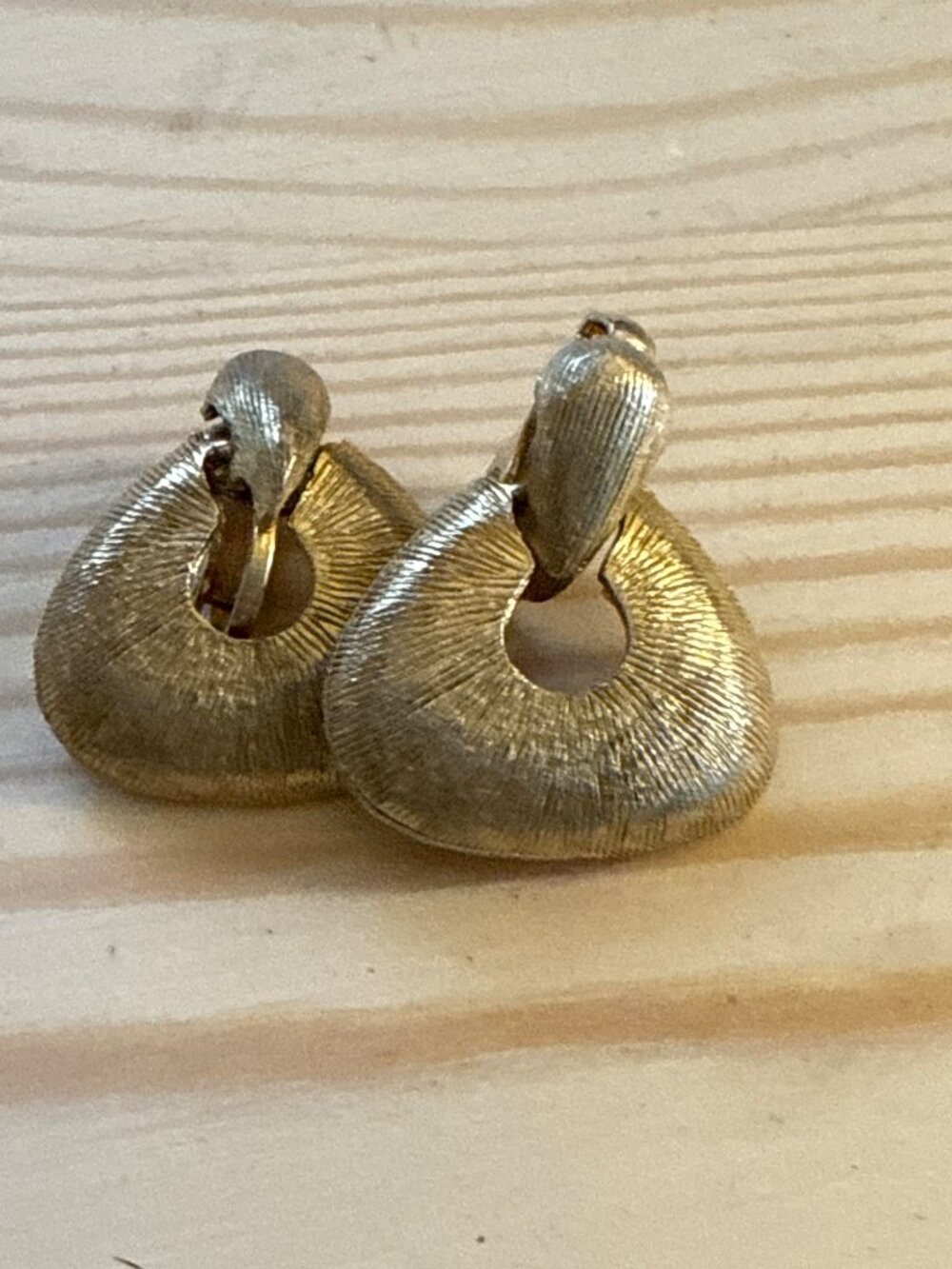 Gold-Tone Textured Clip-On Earrings Vintage Style Triangular Shape Jewelry